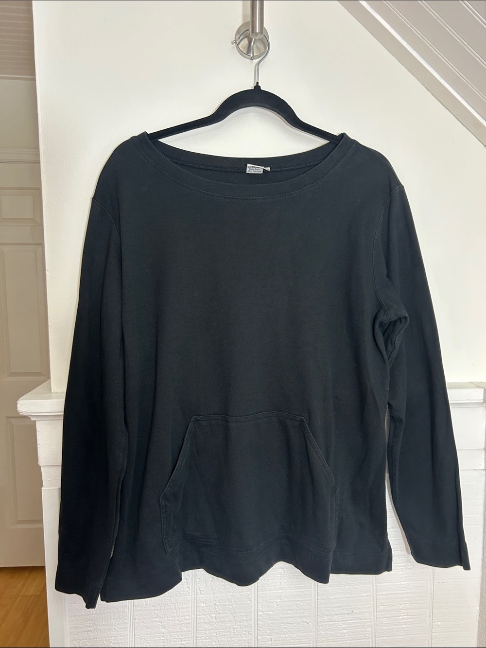 Peruvian Connection 100% Pima Cotton Black Double Pocket Pullover Top size large